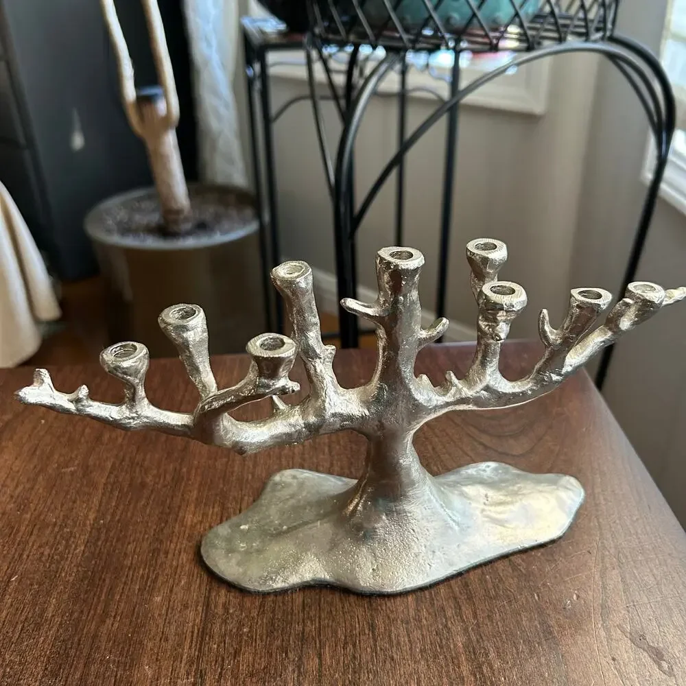 West Elm VTG Unusual Small Manzanita Tree of Life Menorah Candelabra Silver 10